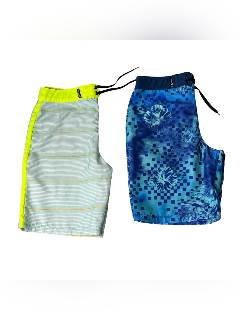 Hurley Kids Swim Trunks - Blue Floral & Neon Yellow Stripe